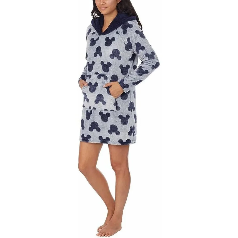 Disney Mickey Fleece Lounge Hoodie‎ Women Small Grey Pajamas PJs Plush Cozy Warm - Picture 4 of 16
